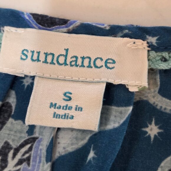 NWT! Sundance Arvilla Blue Floral Silk Cotton Blouse Small Balloon Sleeves Boho - Picture 10 of 11